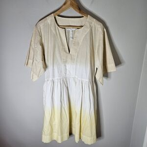 Apiece Apart Eugenia Mini Dress Organic Cotton Ombre Yellow Cream Drop Waist S